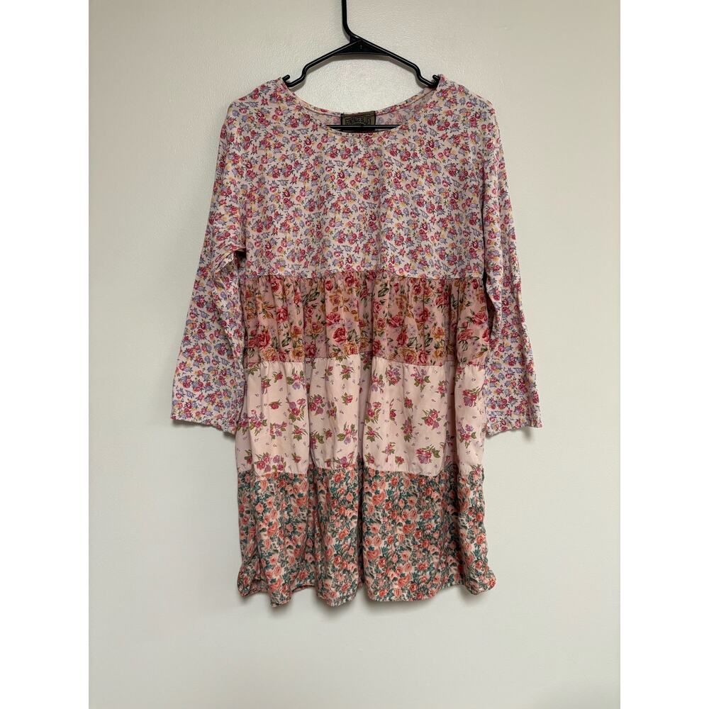 Vintage Blue Brand dress floral boho cottage farm peasant tiered small